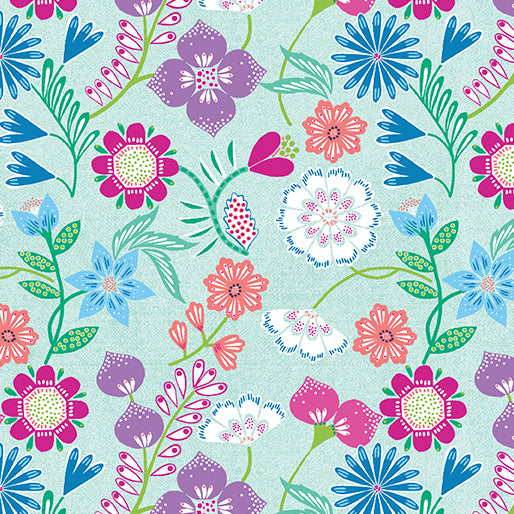 Blooming Denim - Aqua Blooms