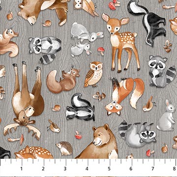 Woodland Adventures - Mid Gray Multi Tossed Animals