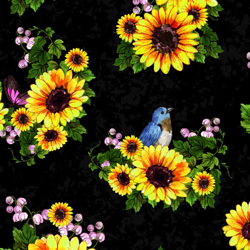 Sunshine & Sunflowers - Black Birds and Butterflies