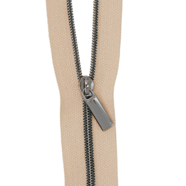 Natural #3 Nylon Gunmetal Coil Zippers: 3 Yards with 9 Pulls