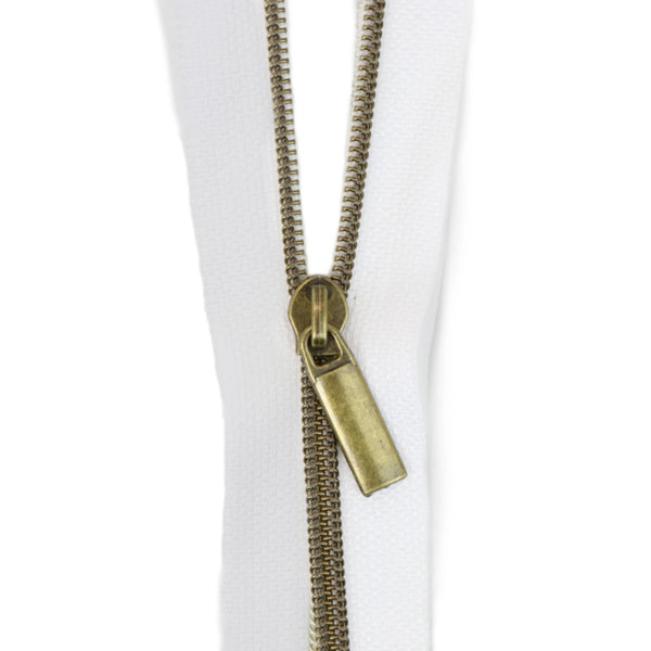 White #3 Nylon Antique Coil Zippers: 3 Yards with 9 Pulls