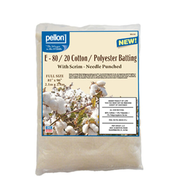 Pellon Natural 80/20 Cotton/Polyester Batting Full Size 81" x 96"