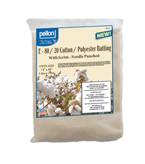 Pellon Natural 80/20 Cotton/Polyester Twin Size 72" x 90"