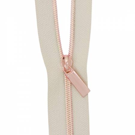 Beige #3 Nylon Rose Gold Coil Zippers: 3 Yards with 9 Pulls